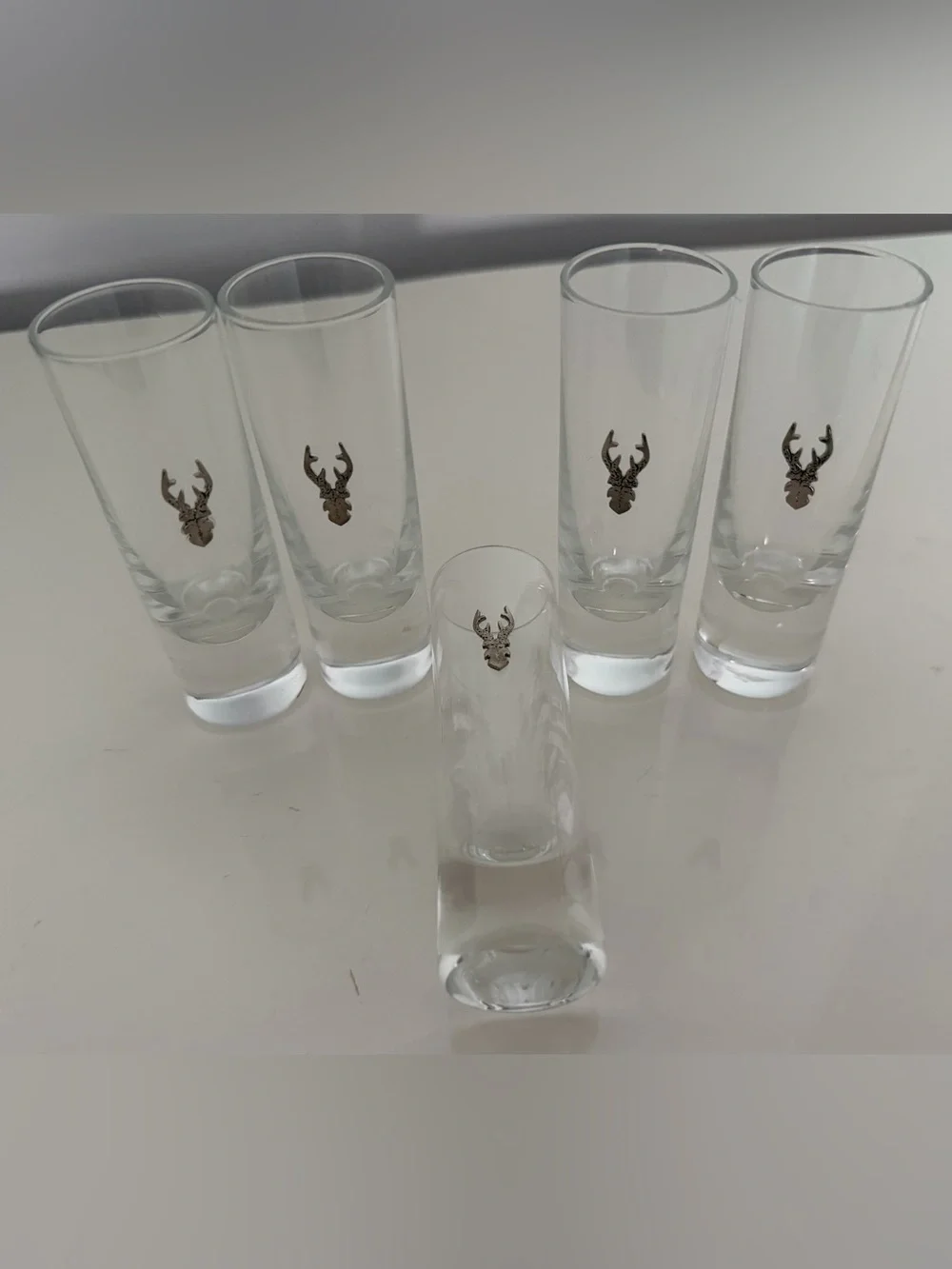 5 Deer Stag Antlers Head Skull Shot Glasses ~ Clear 2oz Unbranded Rustic Barware